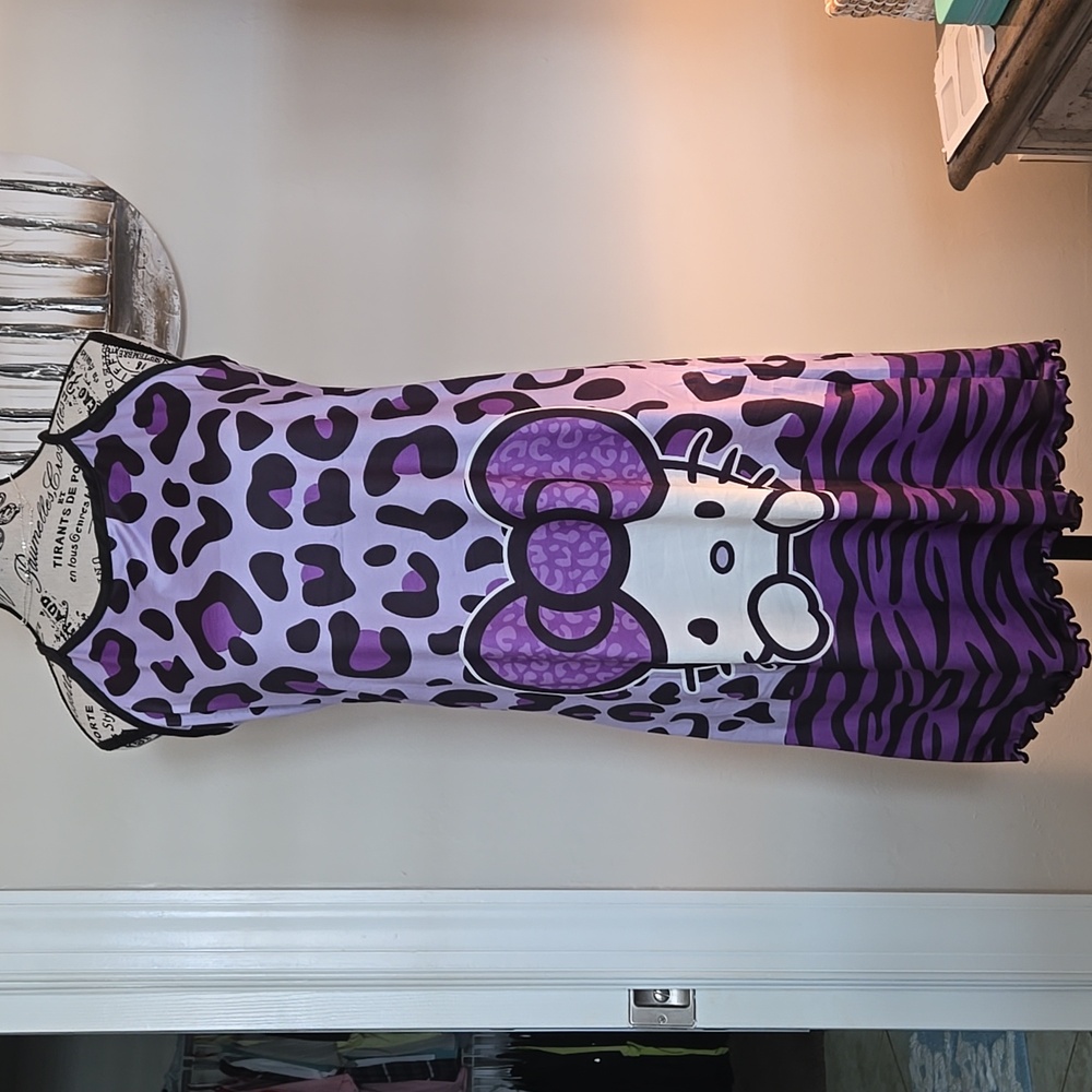 HELLO kitty stretch purple leopard chemise teddies intimates nightshirt.